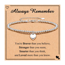 Always Remember Heart Charm Stainless Steel Bracelet with Blessing Cards: