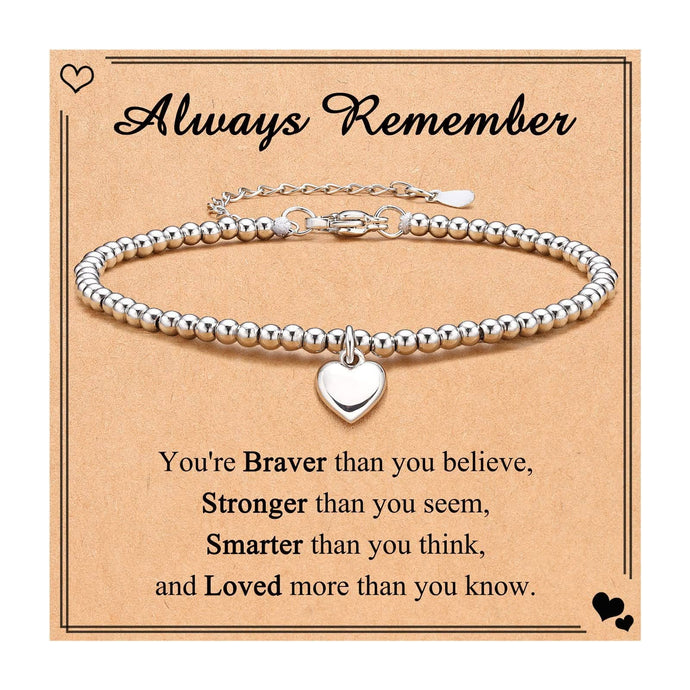 Always Remember Heart Charm Stainless Steel Bracelet with Blessing Cards: