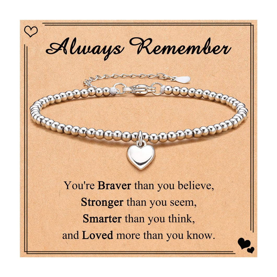 Always Remember Heart Charm Stainless Steel Bracelet with Blessing Cards: