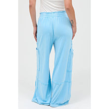 Blue Mineral Wash Wide Leg Cargo Pants