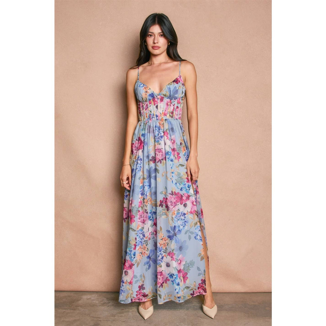 Delicate Blues Garden Promenade Corset Maxi Dress