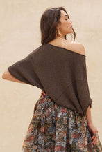 Espresso Short-Sleeve Pointelle Ribbed Knit Sweater