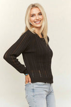 BUTTON-FRONT KNIT TOP WITH LONG SLEEVES - CET4092: BLACK / S-M-L(2-2-2)