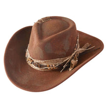 Vintage Feather Accent Wood Beaded Distressed Finish Band Rustic Cowgirl Western Fedora Hat