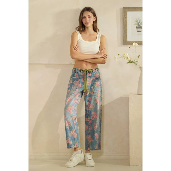 Denim Washed Floral Barrel Oli+Hali Jeans