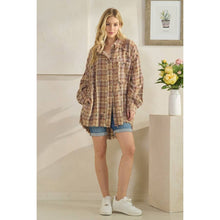 Brown Combo Washed Button Down Long Sleeve Plaid Oli+Hali Shirt