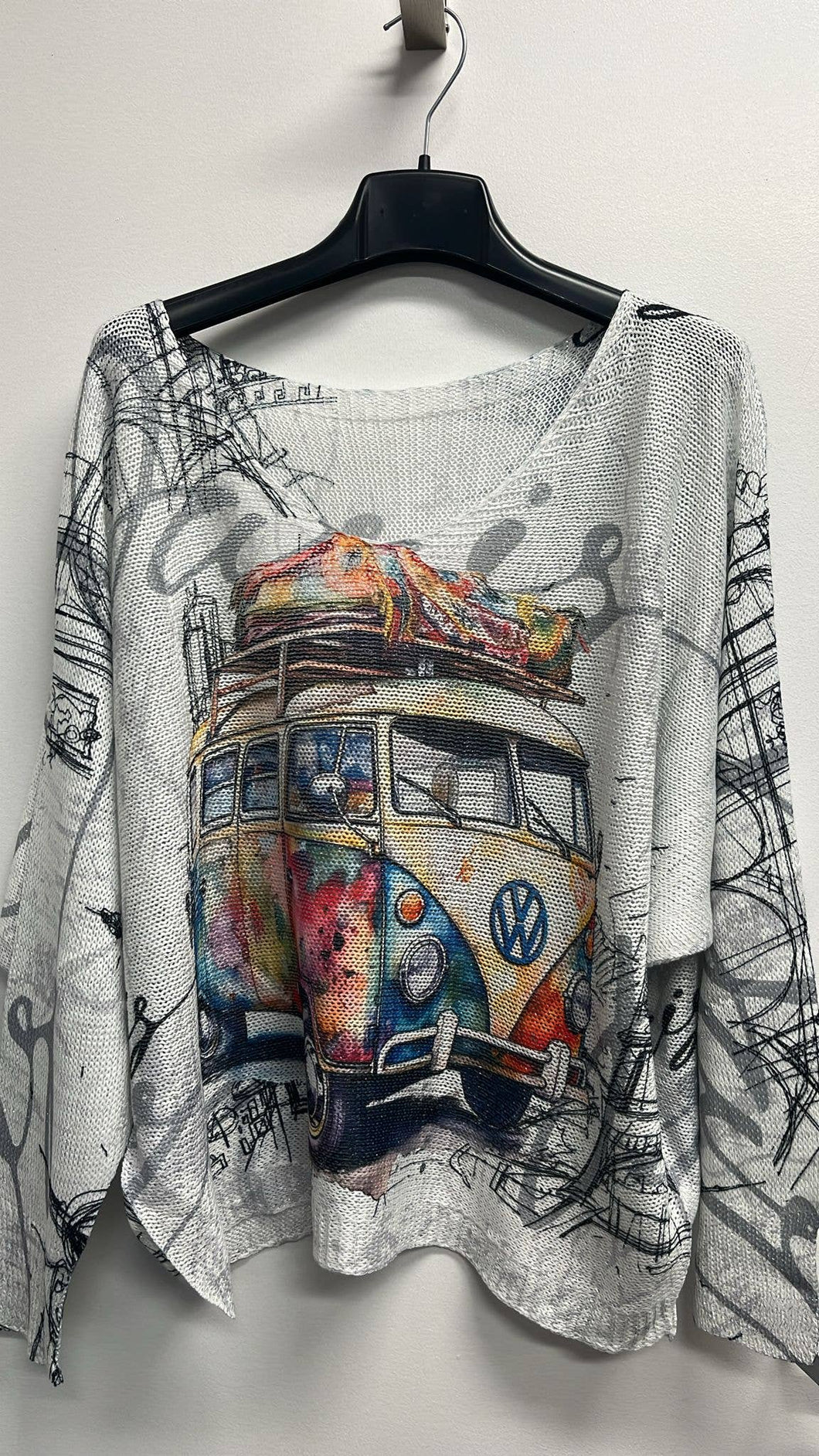 Van Multicolor V-Neck Knit Printed Sweater