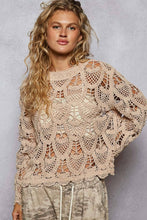 Mocha Round neck long sleeve solid crochet  POL top