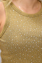 Olive Ribbed Rhinestone Embellished Tank Top