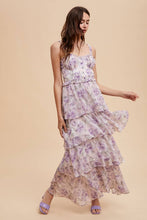 Peach Lavender Floral Ruffled Maxi Dress