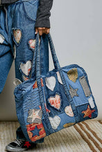 Unique Mix Patchwork Vintage Denim Casual Tote Bag: DEEP DENIM / OS