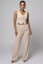 Button Vest with Adjustable Back Tie & Wide Leg Pants Sets: Black / M