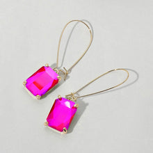 Red Emerald Cut Stone Dangle Evening Earrings