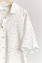White Short Sleeve Collared Button Down Lace Mello Shirt