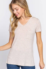 Heather Grey Short Sleeve V-neck Top with Pocket