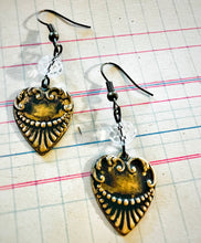 Stamped Heart Patina Brass Boho Earrings