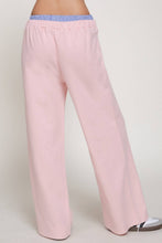 Pink Elastic Waist Long Pants with Contrasting Check Panel