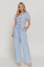 Blue Eyelet Woven Long Pants