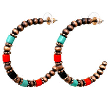 Copper Southwestern Bronze Wood Seed Beaded Hoop Earrings: