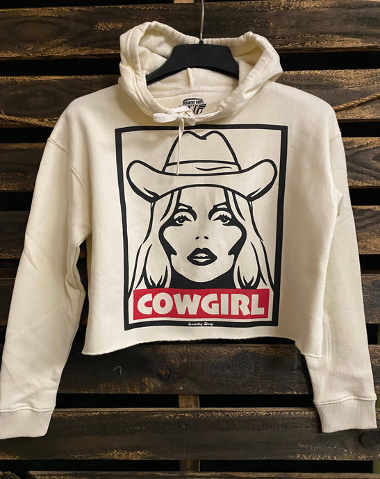 Natural COWGIRL Cropped Hoodie sweatshirt
