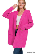 Black Hooded Open Front Sweater Cardigan