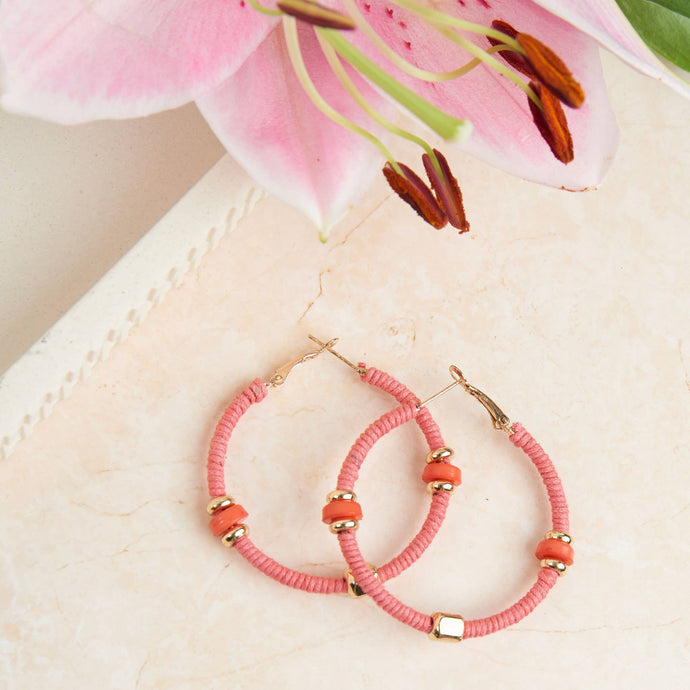 Living Coral Zephyr Corded Gold Hoop Earrings