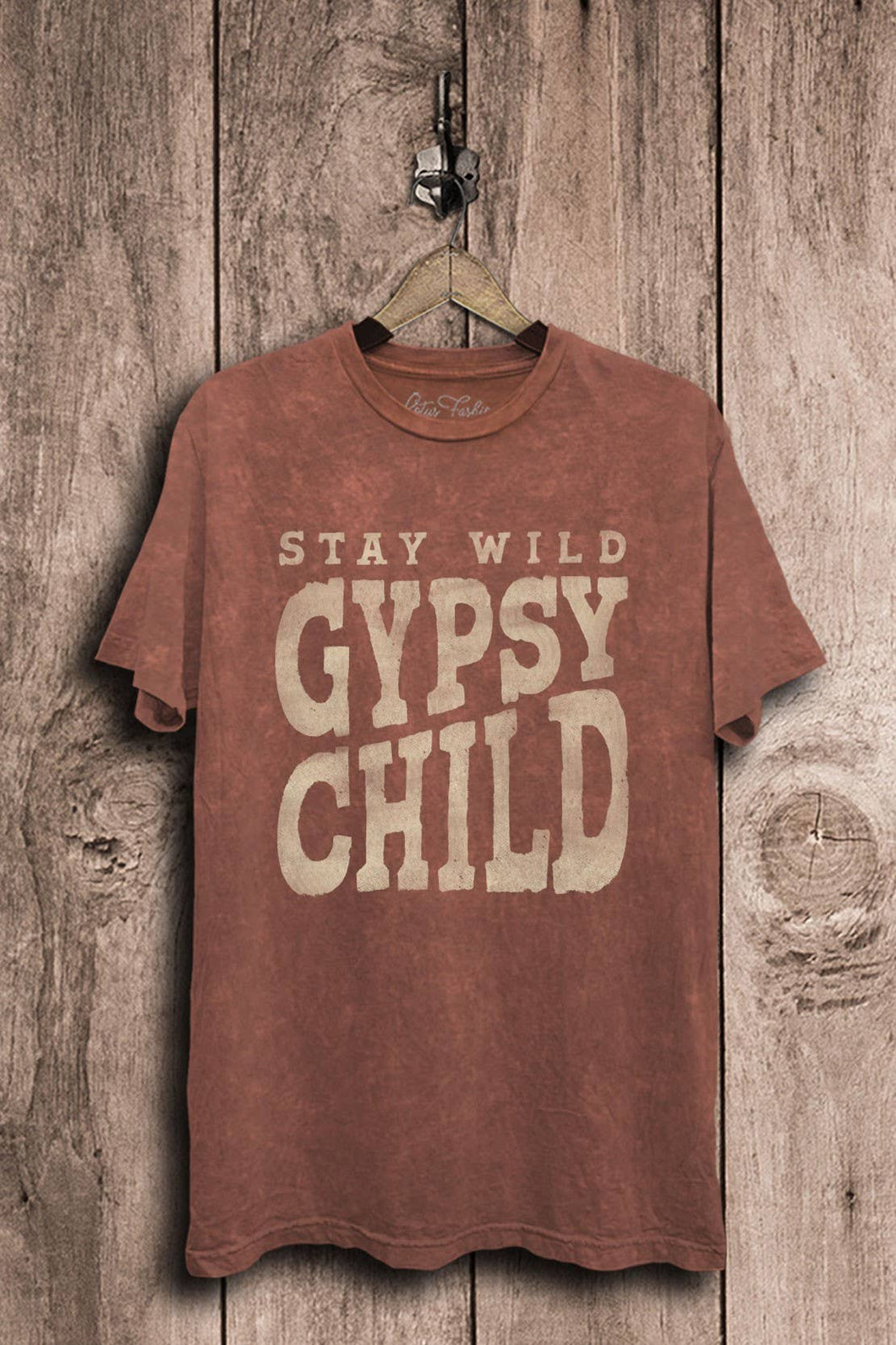 Vintage Wine Mineral Wash Stay Wild Gypsy Child Graphic Top