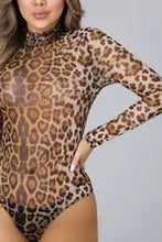 Gold Taupe Leopard Print Mesh Bodysuit