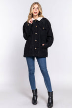Black Long Sleeve Inside Faux Fur with Pocket Corduroy Jacket