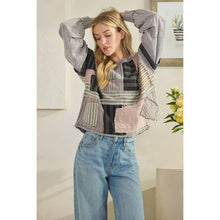 Dolphin Washed Patchwork Fabric Mixed Long Sleeve Oli+Hali Top