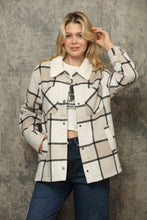 Tan Off White Black Flannel Plaid Shacket With Sherpa Lining