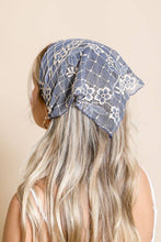 Blue Chic Boho Lace Headscarf with Vintage Floral Patterns