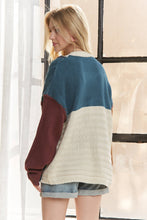 Beige Long Sleeve Colorblock Knit Sweater