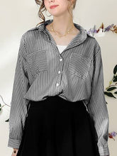 Black White Striped Button Down Long Sleeve Collared Shirts
