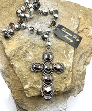 Vintage Crystal Beaded Hematite Cross Necklace