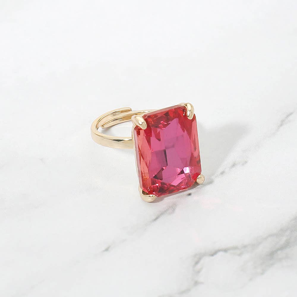 Rose Bold Emerald Cut Stone Cluster Accent Adjustable Ring