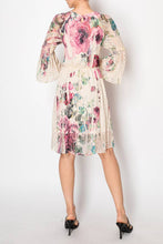 Denim Big Rose Lined Lace Long Sleeve Short Dress