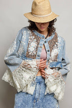 Boho Lace Trim Patchwork Denim Jacket: DENIM / L