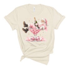Natural Pink Champagne Santa Rhinestone Graphic Christmas Tee