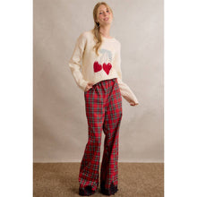 CHRISTMAS PLAID CHECK LACE TRIM WIDE LEG ELASTIC MID RISE PA: RED MULTI / XL