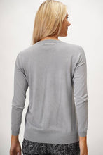 Grey Metallic Leopard V-Neck Knit Top