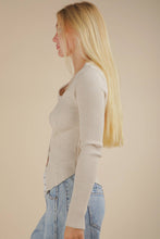 Oatmeal Button Down Fitted Knit Casual Top
