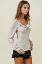 Light Beige Scoop Neck Ruffle Top