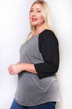 Heather Grey Plus 3/4 Sleeve Scoop Neck Raglan Tee