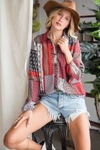 Mocha Coral Bandana Print Woven Long Sleeve Bucketlist Shirt:
