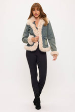 Denim Blue Vintage Chic Faux Fur Trim Denim Jacket