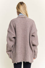 DISTRESSED RIBBED KNIT SWEATER CARDIGAN - CESW4149: MOCHA(BEIGE) / ONESIZE(6)