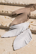 Light Grey Genuine Leather Leaf Earrings