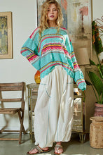 Mint Multi Round neck long sleeve striped solid sweater POL top