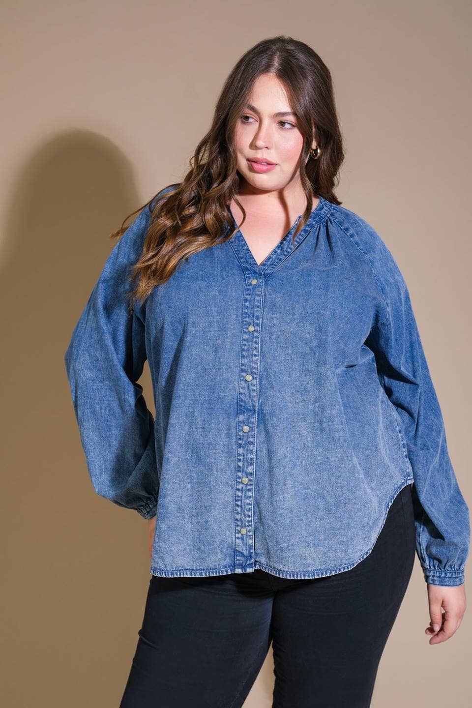 Medium Indigo washed denim top